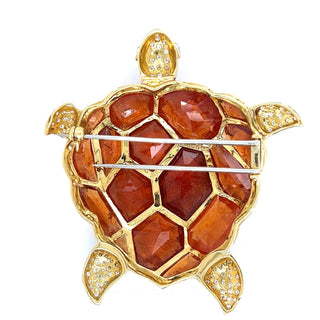 Estate Kararis Tourmaline Diamond Turtle Pendant/Brooch — scale view