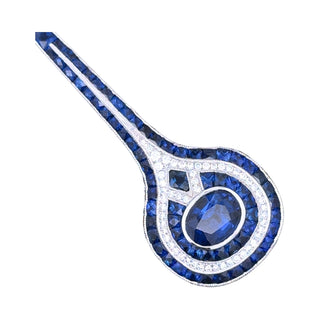 Estate French Cut Sapphire and Diamond 18K White Gold Pendant — side view