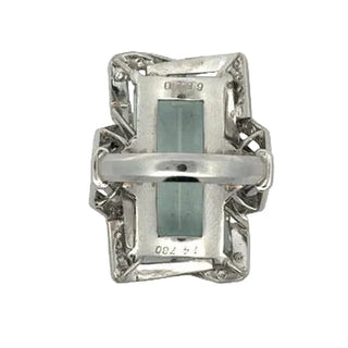 Estate Aquamarine and Diamond Platinum Ring — scale view