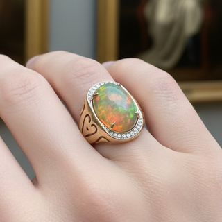 Estate jewelry — Estate Spark Creations Opal and Diamond 18K Yellow/White Gold Ring