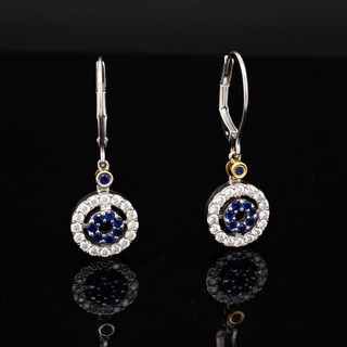 Estate Sapphire and Diamond 14K White and Yellow Gold Dangle Earrings — side view