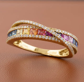 Effy Multi Color Sapphire, Diamond and 14K Yellow Gold Bypass Ring