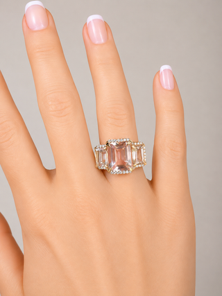 Estate Modern 7.52ctw Morganite and Diamond 18kt Rose Gold Ring — reverse view