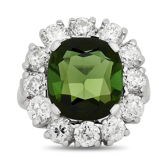 Estate Fine Tourmaline and Diamond Platinum Ring — detail view
