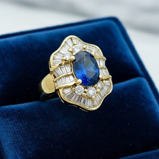 Estate Fine 2.27 ct Sapphire & 1.38 ctw Diamond 18K Yellow Gold Ring