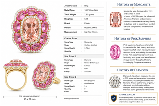 Estate Modern Pink Sapphire, Morganite, Diamond 18Kt Yellow Gold Ring — side view