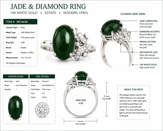 Estate Modern Jade & Diamond 14K White Gold Ring — side view