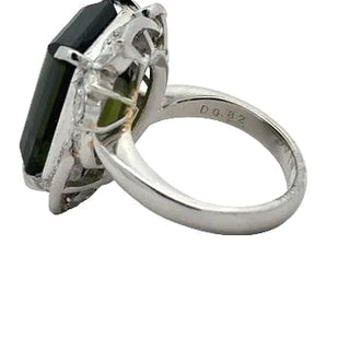 Estate Green Tourmaline and Diamond Platinum Ring — scale view