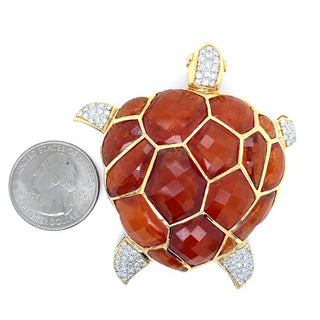 Estate Kararis Tourmaline Diamond Turtle Pendant/Brooch — detail view