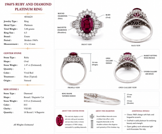 Estate Modern 1960's Ruby and Diamond Platinum Ring — side view
