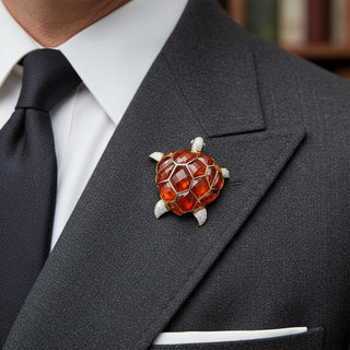 Estate Kararis Tourmaline Diamond Turtle Pendant/Brooch — side view