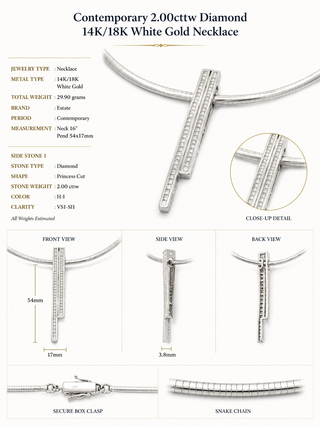 Estate Contemporary 2.00ctw Diamond 14K/18K White Gold Necklace — side view
