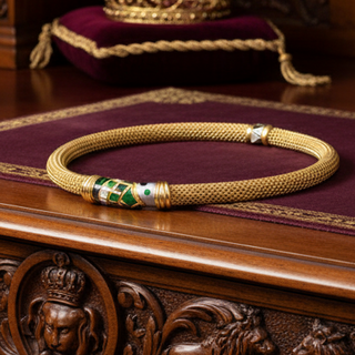 Asch Grossbardt Inlay Onyx, Mother of Pearl, Malachite 14k Yellow Gold Necklace — side view