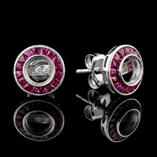Estate Ruby, Diamond and 18K White Gold Semi Mount Earrings — side view