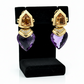 Personal Estate Of Hollywood Actress Diane Ladd 40 ctw Amethyst 20 ctw Citrine and Diamond 18K YG Earrings