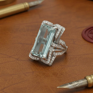 Estate jewelry — Estate Aquamarine and Diamond Platinum Ring