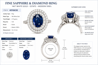 Estate Modern Fine Sapphire and Diamond 14Kt White Gold Ring — side view