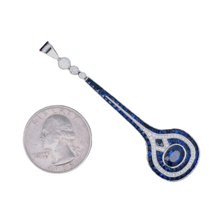 Estate French Cut Sapphire and Diamond 18K White Gold Pendant — detail view