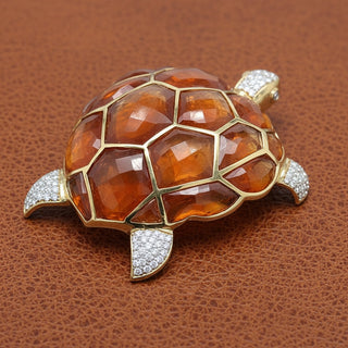 Estate Kararis Tourmaline Diamond Turtle Pendant/Brooch