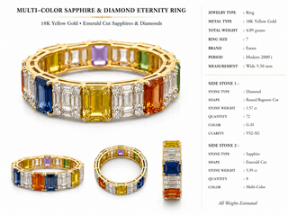 Estate Modern 5.39ctw Multi Color Sapphire and Diamond 18Kt Yellow Gold Eternity Ring — side view