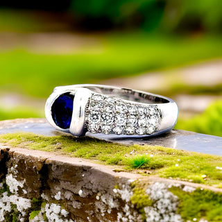 Estate Sapphire, Diamond and 18K White Gold Tapered Ring — reverse view