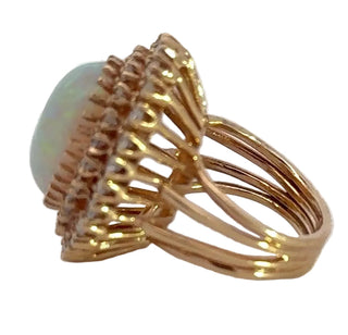 Estate Vintage 1980's Opal and Diamond 14K Yellow Gold Ring — reverse view