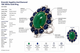 Estate Emerald, Sapphire and Diamond 18K White Gold Ring — side view