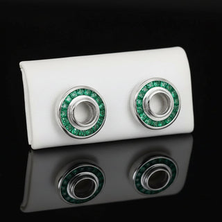 Estate Emerald, Diamond and 18K White Gold Semi Mount Earrings — side view
