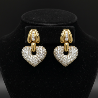 Estate 6.00 ctw Diamond Heart and 18K yellow Gold Earrings