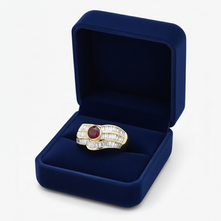 Estate Ruby, Diamond and 18K Yellow Gold Ring — side view