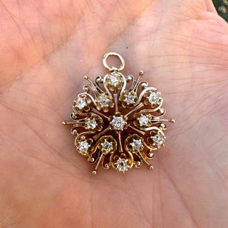 Estate Mid Century Modern Old Mine Cut Diamond 14K Yellow Gold Brooch/Pendant — detail view