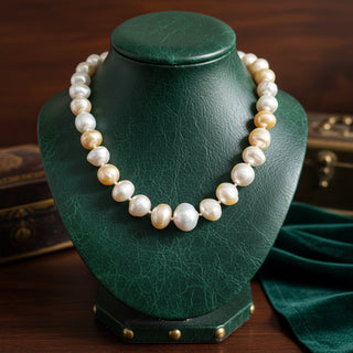 Estate jewelry — Estate Multi Color Baroque 11mm to 15mm South Sea and Diamond Platinum Necklace