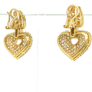 Estate 6.00 ctw Diamond Heart and 18K yellow Gold Earrings