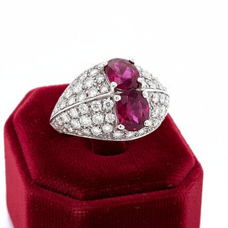 Estate Ruby and Diamond 18K White Gold Ring — side view