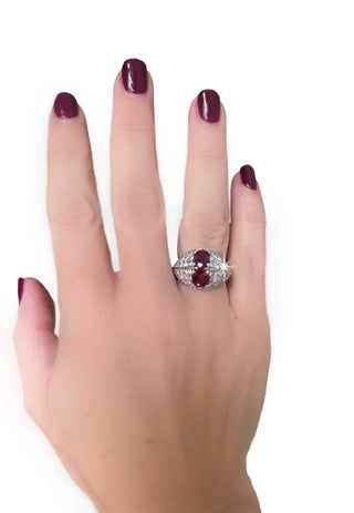 Estate Ruby and Diamond 18K White Gold Ring — scale view