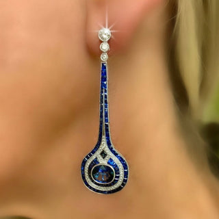 Estate Sapphire and Diamond 18K White Gold Drop Earrings — side view