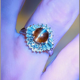 Estate Cat's Eye Green Chrysoberyl & Diamond Platinum Ring — side view