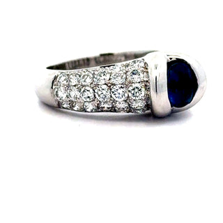 Estate Sapphire, Diamond and 18K White Gold Tapered Ring — side view