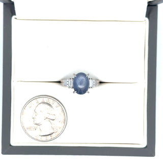 Estate Star Sapphire, Diamond and Platinum 3-Stone Ring — side view
