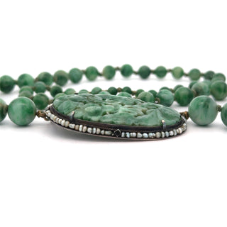 Estate Jadeite & Natural Pearl 14K White Gold Necklace 15667 — scale view