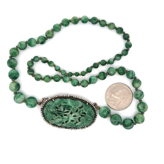 Estate Jadeite & Natural Pearl 14K White Gold Necklace 15667 — side view