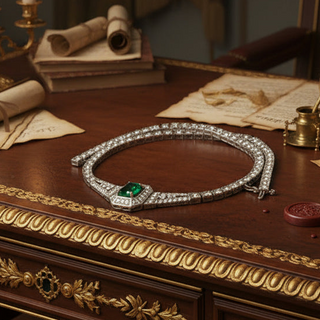 Estate Columbian Emerald and Diamond 14K White Gold necklace