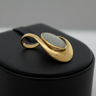 Estate Designer Simon Golub 5.50ct Natural Black Opal and 18Kt Yellow Gold Pendant — reverse view