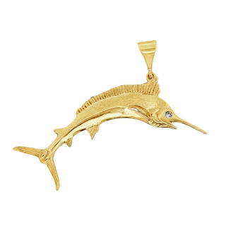 Estate "The Marlin" Diamond and 14Kt Yellow Gold Pendant — detail view