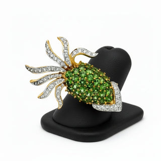 Estate "The Squid" Tsavorite and Diamond 18K Yellow Gold Brooch — detail view