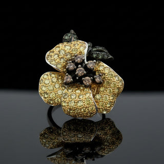 Estate Designer Natural Fancy Brown Diamond and Tsavorite, Yellow Sapphire 18K White Gold Ring. — side view