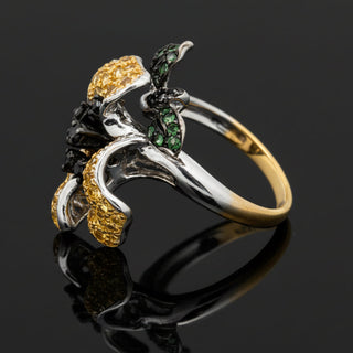 Estate Designer Natural Fancy Brown Diamond and Tsavorite, Yellow Sapphire 18K White Gold Ring. — scale view
