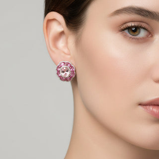 Estate Italian Designer Marchisio Pink Sapphire Diamond and Kunzite 14K Rose Gold Earrings — detail view