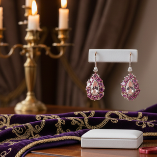 Estate Italian Designer Marchisio Diamond, Morganite and Pink Sapphire 18K White/Yellow Gold Dangle Earrings