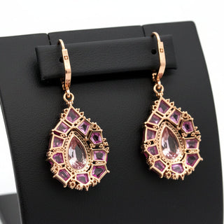 Estate Italian Designer Marchisio Diamond, Morganite and Pink Sapphire 18K White/Yellow Gold Dangle Earrings — scale view